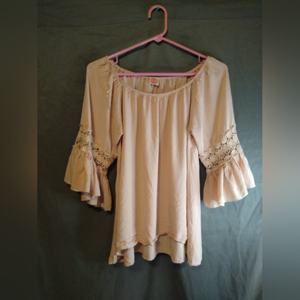 J&M Clothing Pink Crochet Trim Tunic